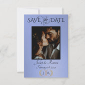 Foto, Wilde Bloemen & Blad Monogram - Hemelblauw Save The Date (Voorkant)