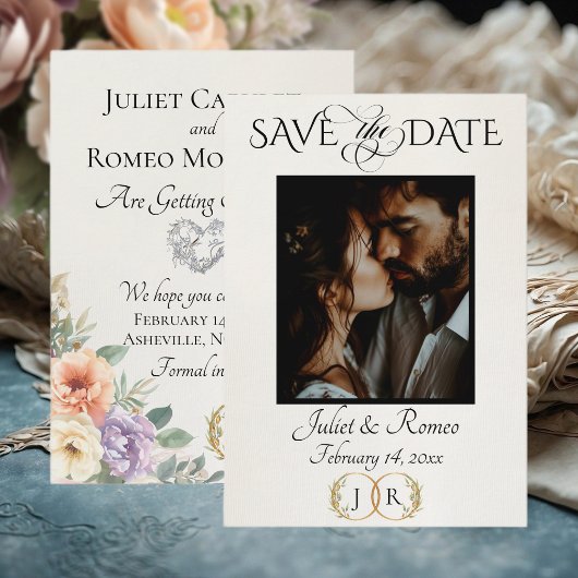Foto, Wilde Bloemen & Blad Monogram - Ivoor Save The Date