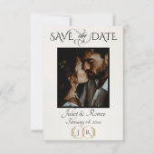 Foto, Wilde Bloemen & Blad Monogram - Ivoor Save The Date (Voorkant)