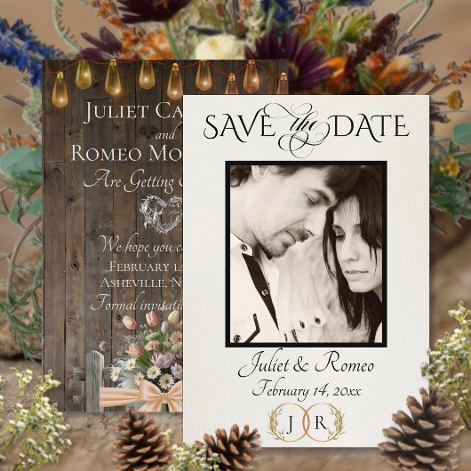 Foto, Wilde Bloemen & Blad Monogram - Perzik Save The Date