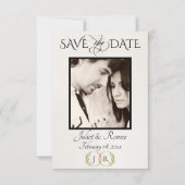 Foto, Wilde Bloemen & Blad Monogram - Plum Save The Date (Voorkant)