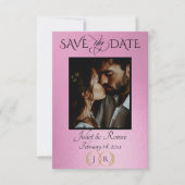 Foto, Wilde Bloemen & Blad Monogram - Roze Roos Save The Date (Voorkant)