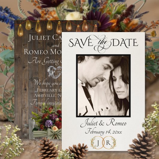 Foto, Wilde Bloemen & Blad Monogram - Salie Save The Date