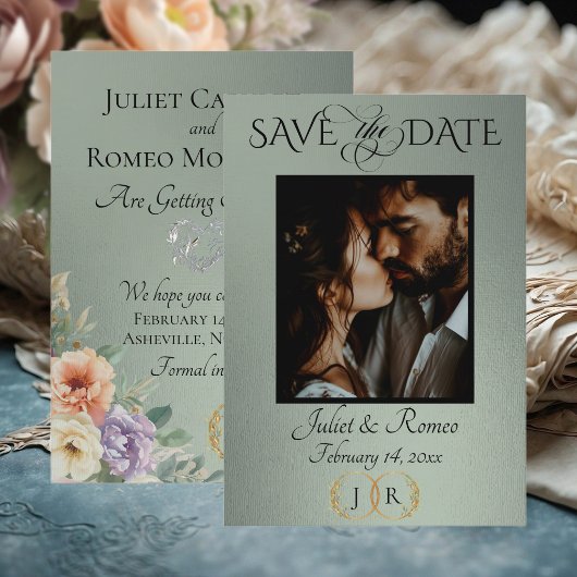 Foto, Wilde Bloemen & Blad Monogram - Salie Save The Date