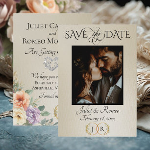 Foto, Wilde Bloemen & Blad Monogram - Tarwe Save The Date