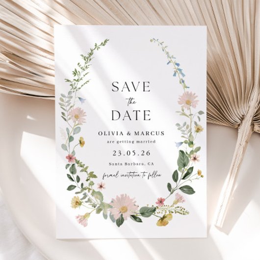 Foto Wildflower bruiloft Bewaar de datum uitnodigi Kaart