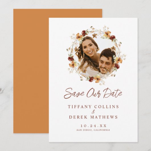 Foto Wildflower Foto Herfst Bruiloft Save The Date (Voorkant / Achterkant)