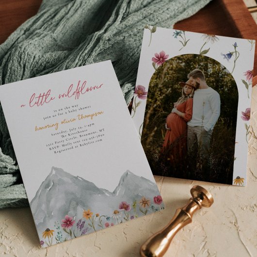 Foto Wildflower Mountain Baby shower Invitation Kaart