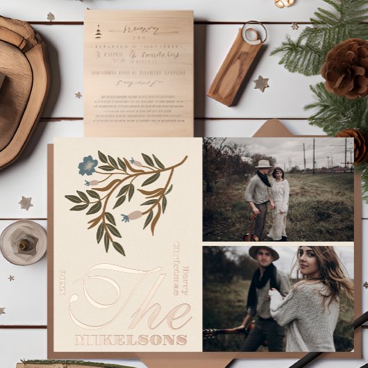 Foto Winter Botanicals Kerstmis Folie Feestdagenkaart