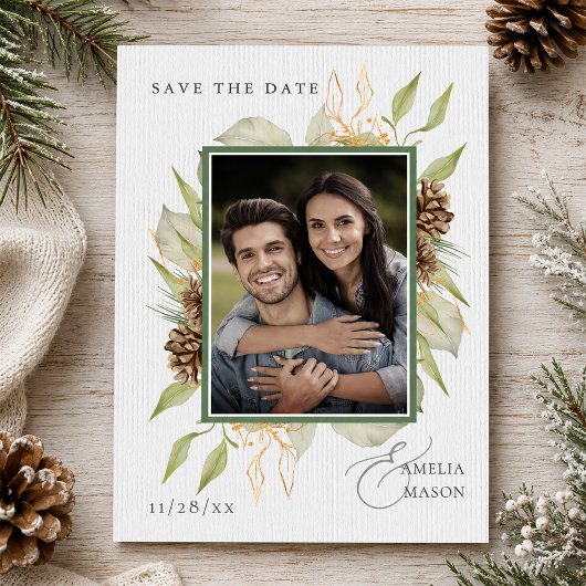 Foto Winter Botanisch Gebladerte Save the Date Kaart