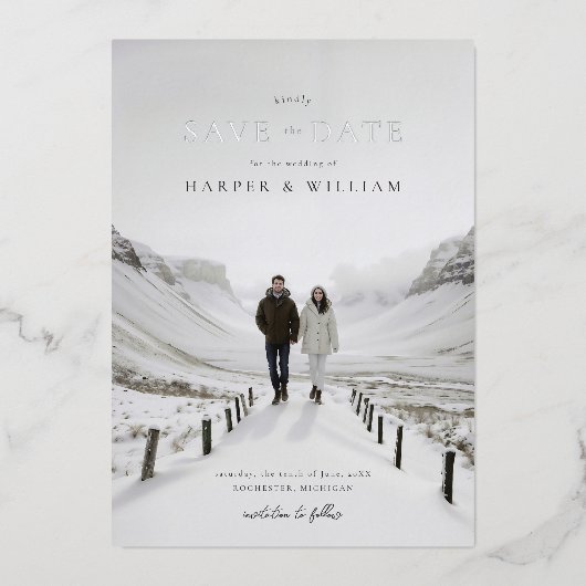 foto winter bruiloft save the date folie uitnodiging (Voorkant)