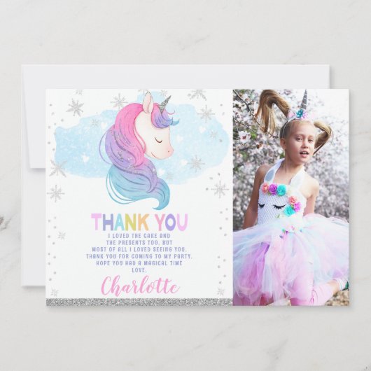 Foto Winter Eenhoorn Verjaardag Dank u kaart (Voorkant)