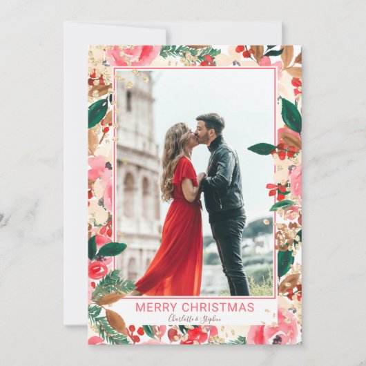 Foto Winter Merry Kerstfloral Waterverf Feestdagenkaart (Voorkant)