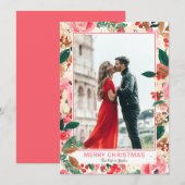 Foto Winter Merry Kerstfloral Waterverf Feestdagenkaart (Voorkant / Achterkant)