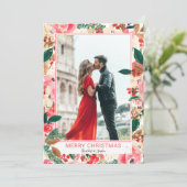 Foto Winter Merry Kerstfloral Waterverf Feestdagenkaart (Staand voorkant)