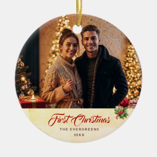 Foto Winter Moderne Waterverf Eerste Kerstdag Keramisch Ornament (Voorkant)