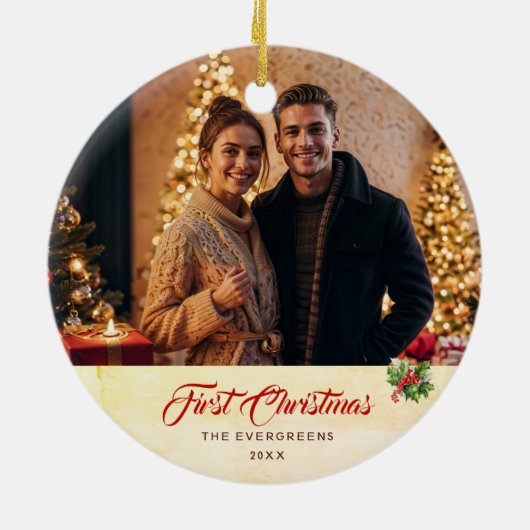 Foto Winter Moderne Waterverf Eerste Kerstdag Keramisch Ornament (Achterkant)