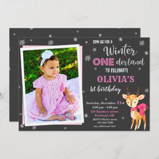 Foto: Winter onederland 1e verjaardag uitnodiging (Voorkant / Achterkant)