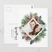 Foto Winter Pinecones en Holly Save the Date Briefkaart (Voorkant / Achterkant)