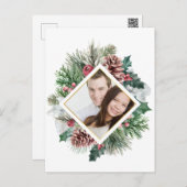Foto Winter Pinecones en Holly Save the Date Briefkaart (Voorkant / Achterkant)