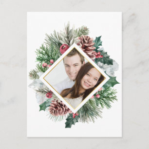 Foto Winter Pinecones en Holly Save the Date Briefkaart