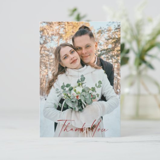 Foto Winter Red Text Wedding Blank Bedankt (Staand voorkant)