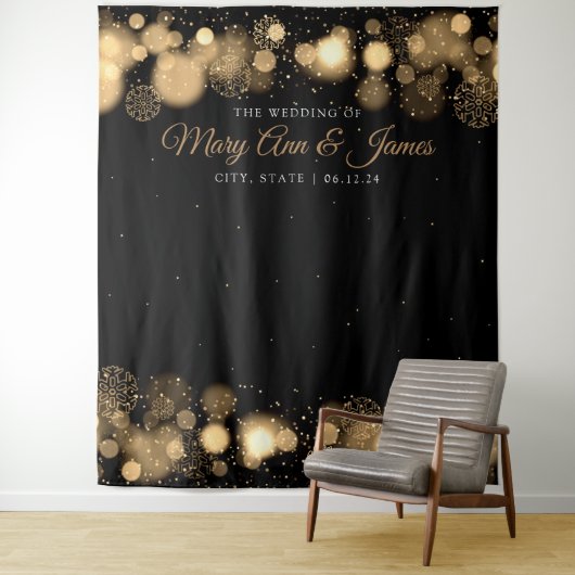 Foto: Winter Weduwschap Names Gold Lights Wandkleed (In situ)