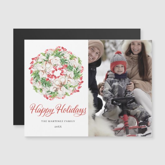 FOTO Winter Wreath Holiday Magnetic Card (Voorkant / Achterkant)