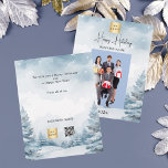 Foto winterlandschap zakelijke kerstkaart<br><div class="desc">Waterkleurig winterbos als achtergrond. Personaliseer en voeg uw zakelijke logo,  naam en een foto toe. Prettige feestdagen Geschreven met een trendy handgeschreven stijl script. Terug: voeg je bericht toe. 1 vel = 1 uitnodiging bedrukt rand tot rand.</div>