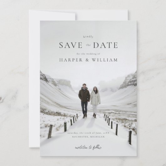 Foto winterse bruiloft Bewaar de datum Kaart (Voorkant)
