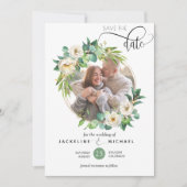Foto, Wit en Groen Bruiloft Save the Date (Voorkant)