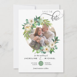 Foto, Wit en Groen Bruiloft Save the Date