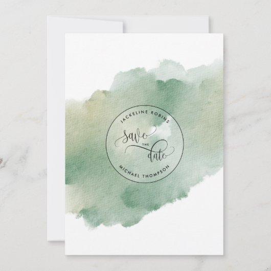 Foto, Wit en Groen Bruiloft Save the Date (Achterkant)