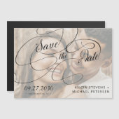 Foto wit en zwart script bruiloft opslaan van de d magnetische uitnodiging (Voorkant / Achterkant)