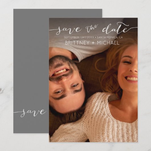 Foto Wit Handgeschreven Save the Date (Voorkant / Achterkant)