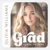 Foto wit retro grad afstuderen vierkante sticker (Voorkant)