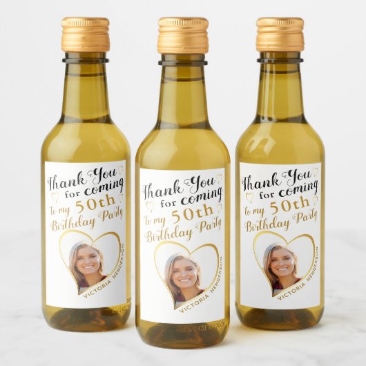 Foto Wit Zwart Goud Bedankt 50e verjaardag Wijn Etiket (Flessen)