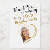 Foto Wit Zwart Goud Bedankt 50e verjaardag Wijn Etiket (Enkel label)