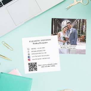 Foto wit zwart QR code social media premium Vierkante Visitekaartje