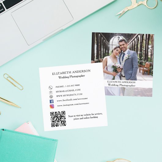 Foto wit zwart QR code social media Vierkante Visitekaartje