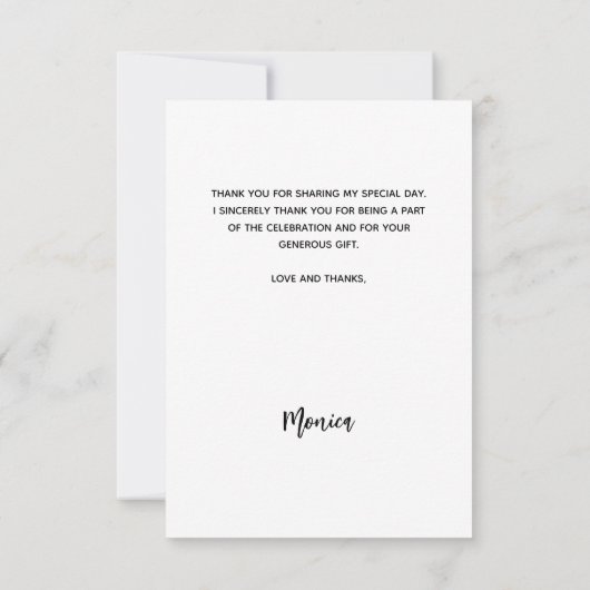 Foto witte elegante bruidsjurk shower bedankkaart (Achterkant)