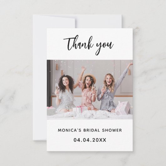 Foto witte elegante bruidsshower bedankkaart (Voorkant)