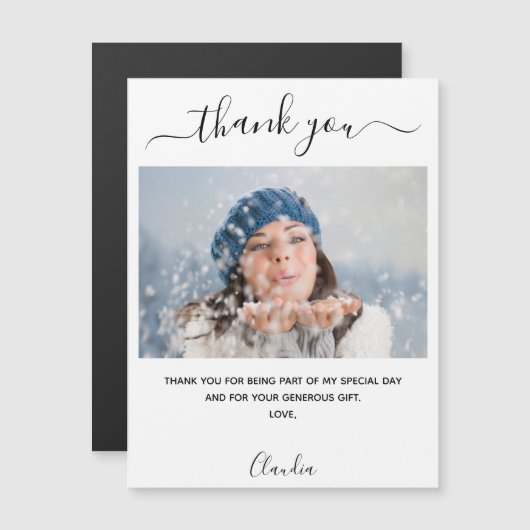 Foto witte luxe dank u kaart magnet (Voorkant / Achterkant)