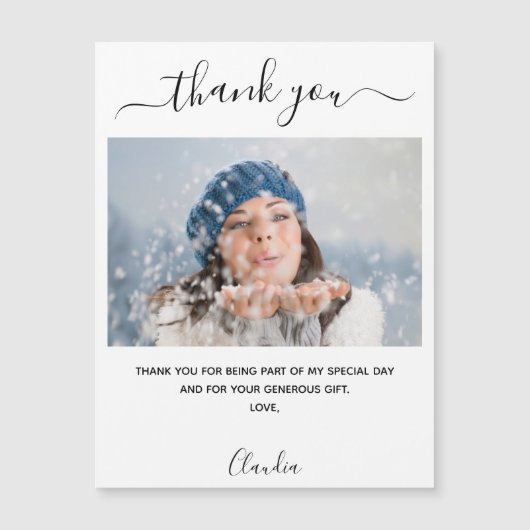 Foto witte luxe dank u kaart magnet (Voorkant)