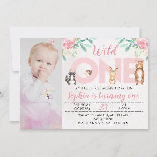 Foto Woodland Animals 1st Birthday Invitation Kaart (Voorkant)