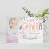 Foto Woodland Animals 1st Birthday Invitation Kaart (Staand voorkant)