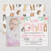 Foto Woodland Animals 1st Birthday Invitation Kaart (Voorkant / Achterkant)