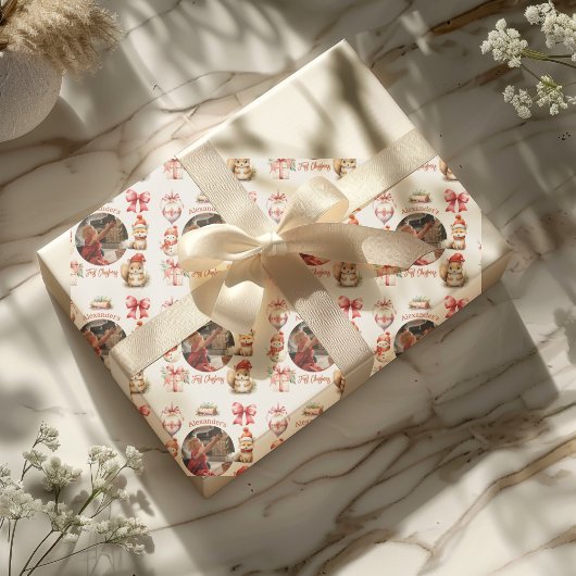 Foto Woodland Animals Baby Eerste Kerstmis Cadeaupapier