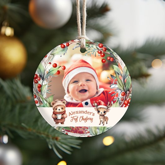 Foto Woodland Animals Baby Eerste Kerstmis Ornament