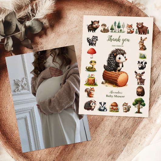 Foto Woodland Animals Baby shower Dank u kaart